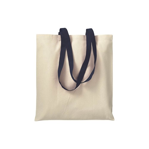 220 g/m2 natural cotton shopping bag with coloured long handles