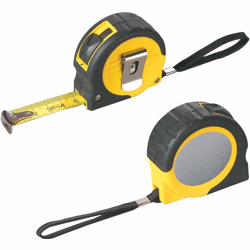 ABS 5-metre quick-release tape measure with lock button, rubber grip and belt clip