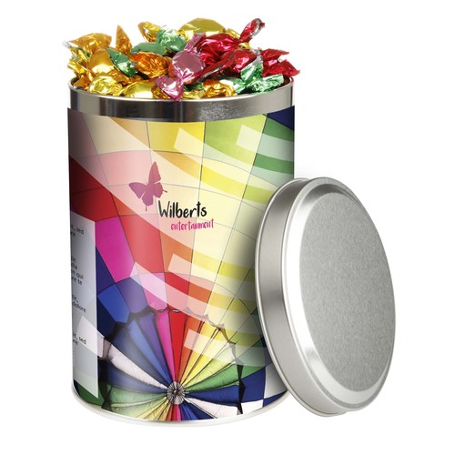 Large tin 1.3 liters, filled with candy Large tin 1.3 liters, filled with candy