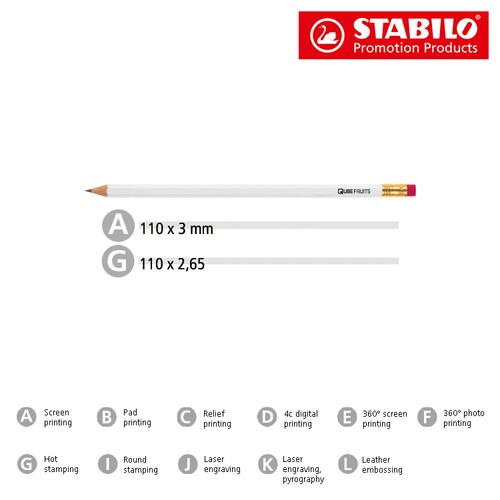 STABILO crayon graphite hexagonal blanc avec bout gomme