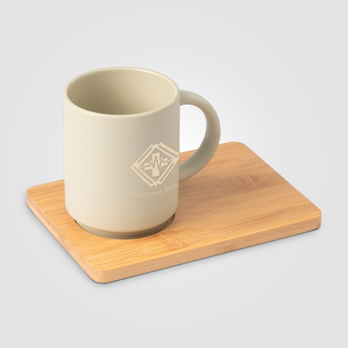Café Duo - 325 ml Ceramic Mug & Bamboo Board Set Café Duo - 325 ml Ceramic Mug & Bamboo Board Set