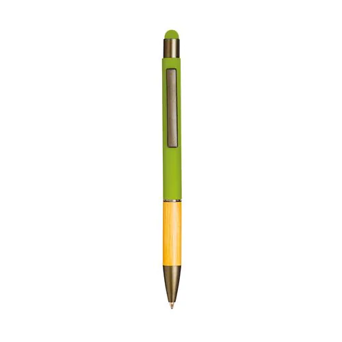 Penna a scatto in alluminio gommato con impugnatura in bambù e gommino touch Penna a scatto in alluminio gommato con impugnatura in bambù e gommino touch