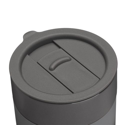 300 ml silicone-coated ceramic mug. Removable PP cap with sliding opening