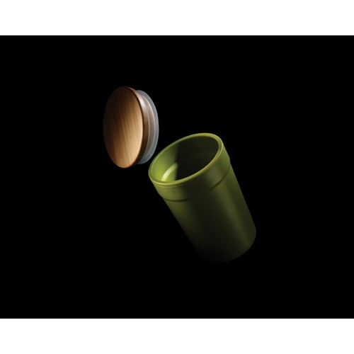 Mug 300ml en PP recyclé GRS avec couvercle en bambou