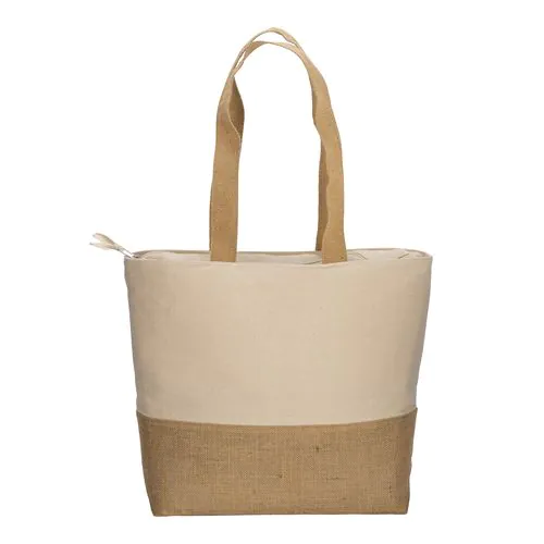 280 g/m2 cotton shopping bag with jute base, long handles and gusset