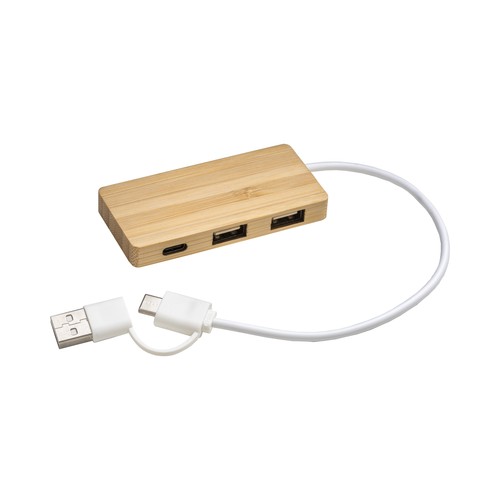 Concentrador USB Bamboo con 2 puertos USB A y 1 puerto de tipo C, Concentrador USB Bamboo con 2 puertos USB A y 1 puerto de tipo C,