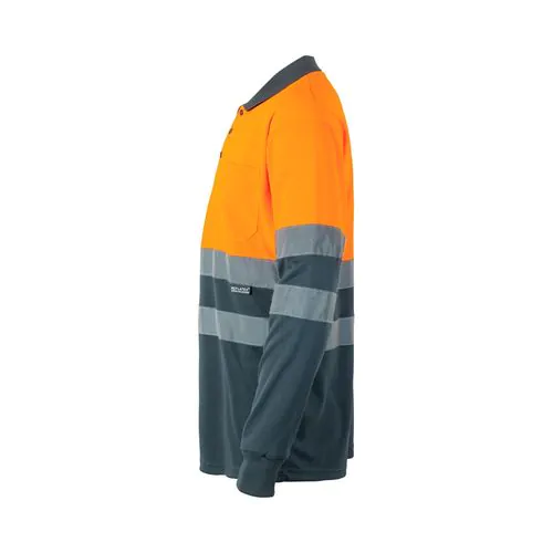 VL VULCAN. Polo bicolore (160g/m²) à manches longues, en polyester (100%)