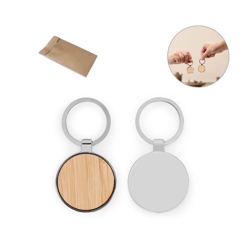 GASTON ROUND. Round iron keychain in zinc and bamboo GASTON ROUND. Round iron keychain in zinc and bamboo