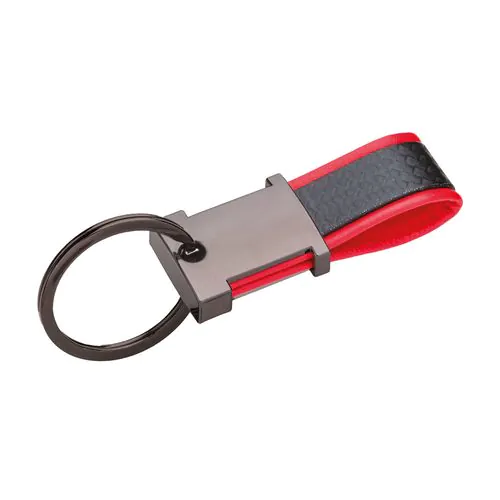 Porte-clés en métal bruni et PU bicolore, avec un espace adapté au logo en résine Porte-clés en métal bruni et PU bicolore, avec un espace adapté au logo en résine