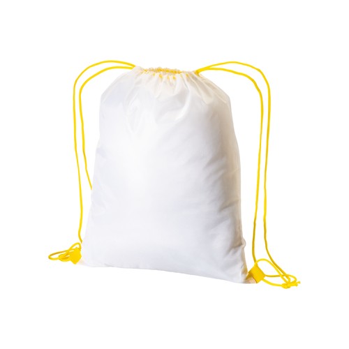 210T white polyester backpack with choke closure and colored cords 210T white polyester backpack with choke closure and colored cords