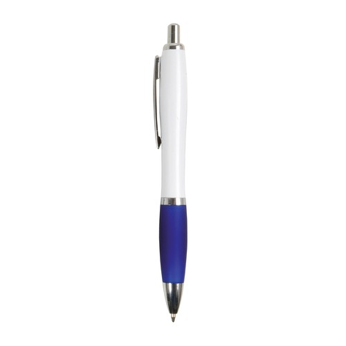 Penna a scatto in plastica ABS, con fusto bianco, impugnatura colorata gommata Penna a scatto in plastica ABS, con fusto bianco, impugnatura colorata gommata