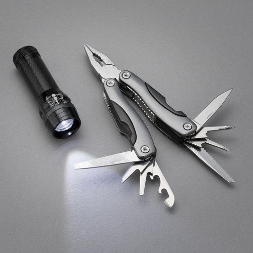 CONJUNTO COLORADO II: LINTERNA LED Y HERRAMIENTA MULTIUSO