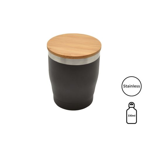 Doppelwandiger Edelstahlbecher 'Nagano' mit Bambusdeckel (L) Doppelwandiger Edelstahlbecher 'Nagano' mit Bambusdeckel (L)