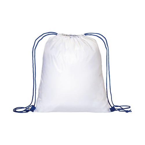 210T white polyester backpack with choke closure and colored cords