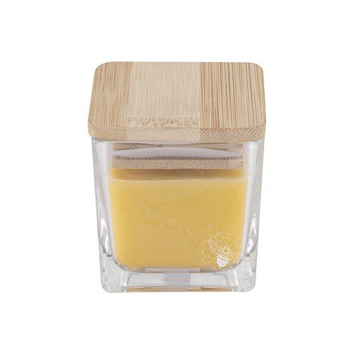 Bougie avec couvercle en bambou. 50% de cire d'abe Babiana Bougie avec couvercle en bambou. 50% de cire d'abe Babiana