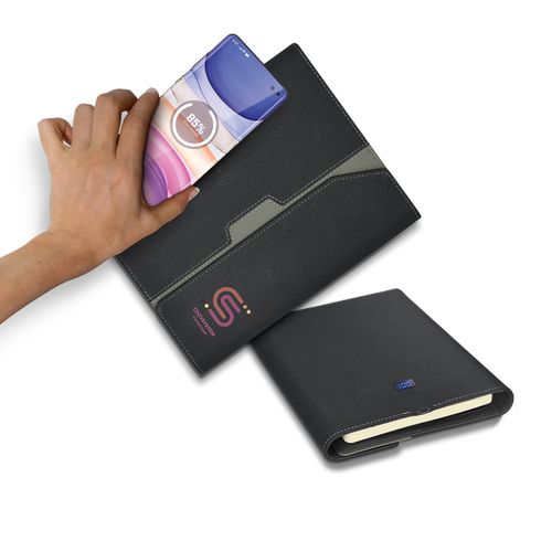 A5 PORTFOLIO WITH 5000 mAh POWERBANK AND INDUCTION CHARGER