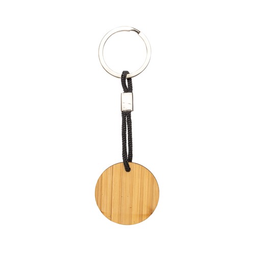 Bamboo keychain with cord and metal ring