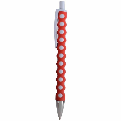 Plastic snap pen with white barrel, clip and button Plastic snap pen with white barrel, clip and button