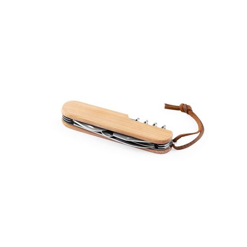 RYKER. Multifunktionales Taschenmesser aus Bambus und Edelstahl mit PU-Griff RYKER. Multifunktionales Taschenmesser aus Bambus und Edelstahl mit PU-Griff