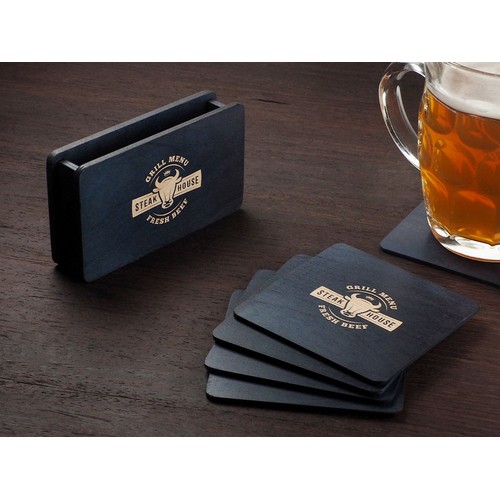 Wooden box with 4 coasters