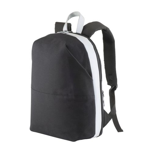 Canvas laptop backpack with high visibility eco-leather inserts/bands