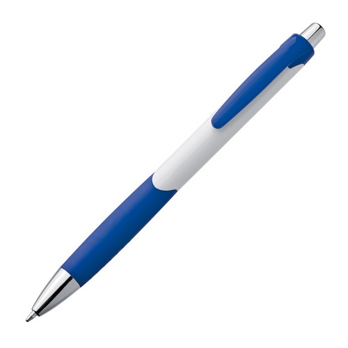 Plastic ball pen with white shaft and rubber grip zone Plastic ball pen with white shaft and rubber grip zone