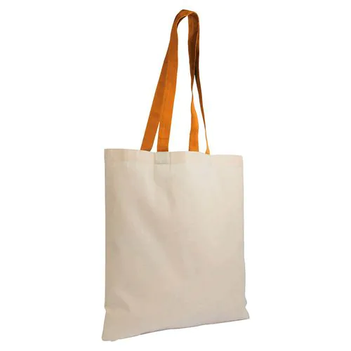 135 g/m2 natural cotton shopping bag with coloured long handles