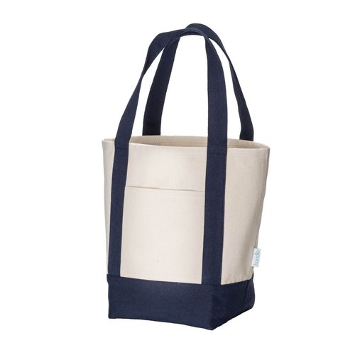 Mini shopper bag made of 340 g/m2 recycled cotton with colorful handles and base. GRS