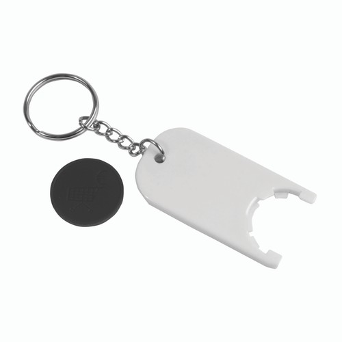 Plastic key ring with shopping trolley token Plastic key ring with shopping trolley token
