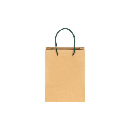 150 g/m2 natural recycled paper bag with gusset and short colored handles 150 g/m2 natural recycled paper bag with gusset and short colored handles