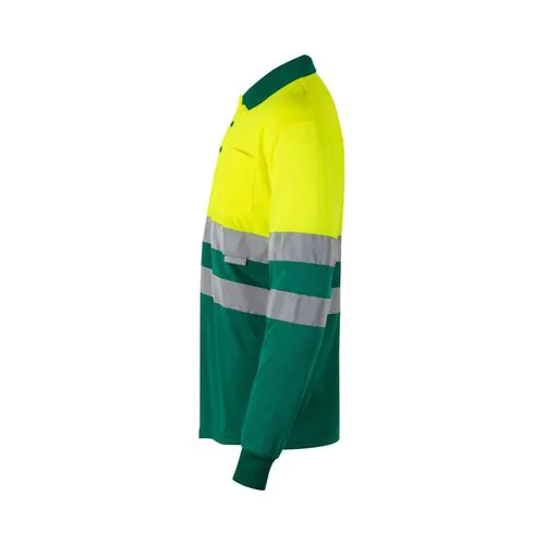 VL VULCAN LARGE. Polo bicolore (160g/m²) à manches longues, en polyester (100%)