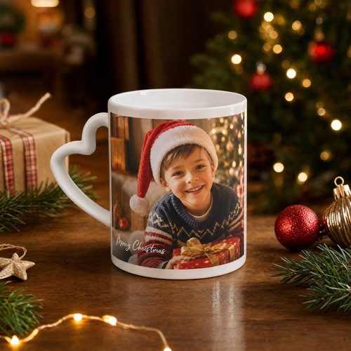 Mug Anse Cœur Personnalisé – Céramique Blanche, sur Commande
