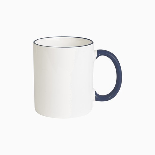 White grade A ceramic mug with coloured handle and edge, For dishwashers White grade A ceramic mug with coloured handle and edge, For dishwashers