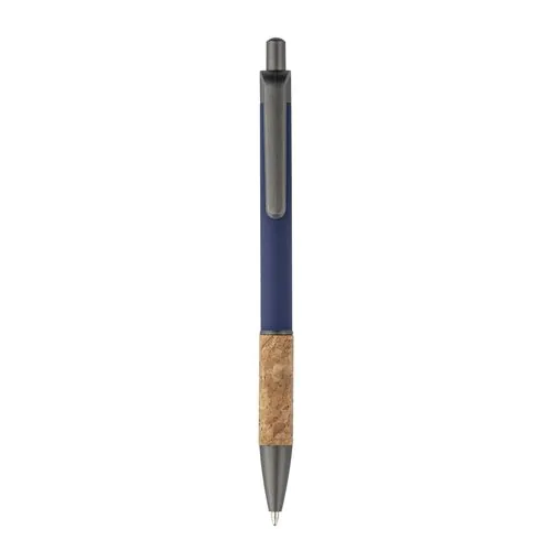 Aluminum pen with cork handle, burnished clip, top and tip
