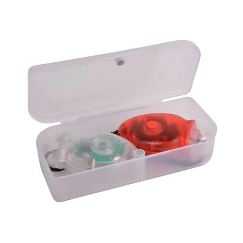 Double LED plastic bicycle lights, one with white light and one with red light Double LED plastic bicycle lights, one with white light and one with red light