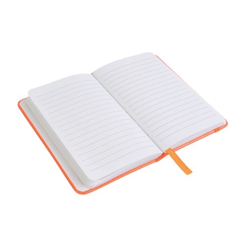 Fluorescent PU notebook with coloured elastic, ruled sheets (80 pages), satin bookmark