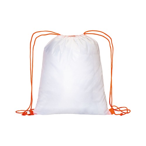 210T white polyester backpack with choke closure and colored cords