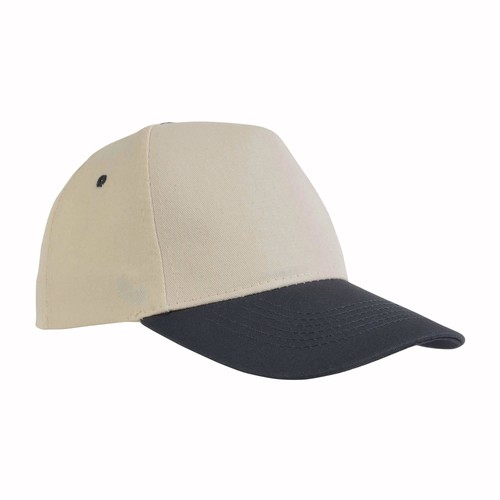 Casquette en coton naturel, 5 panneaux, visière colorée, fermeture velcro Casquette en coton naturel, 5 panneaux, visière colorée, fermeture velcro