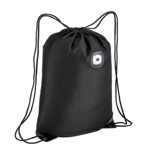 300D polyester backpack with COB LED light, reinforced corners.