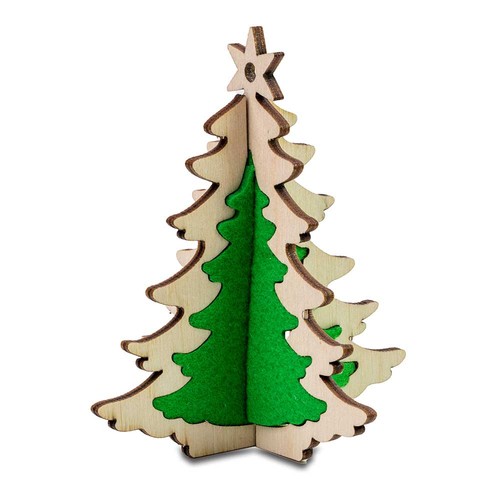 3D wooden-puzzle card  - fir tree wood-felt