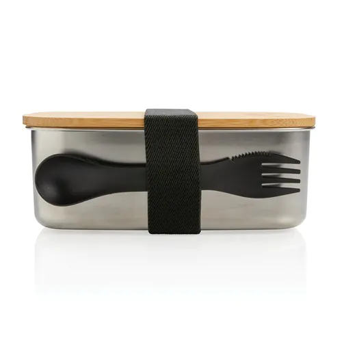 Roestvrijstalen lunchbox met bamboe deksel en spork
