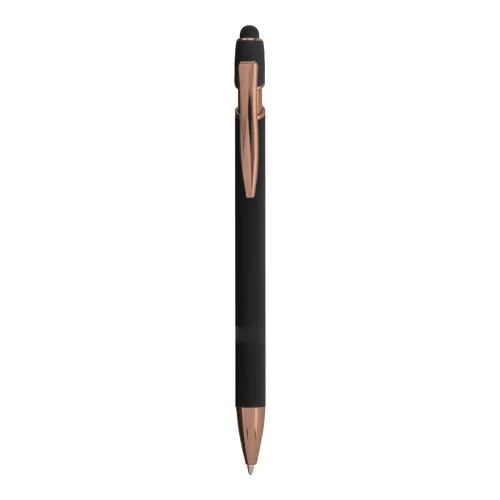 Penna a scatto in alluminio gommato con gommino per touch screen Penna a scatto in alluminio gommato con gommino per touch screen