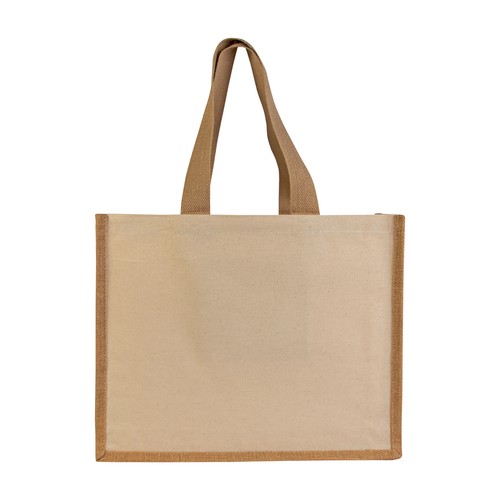 Bolsa con fuelle a la base de yute y lona Bolsa con fuelle a la base de yute y lona