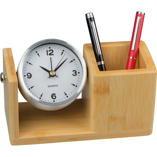 bamboo pencil case with analogue clock