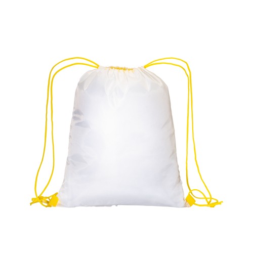 210T white polyester backpack with choke closure and colored cords
