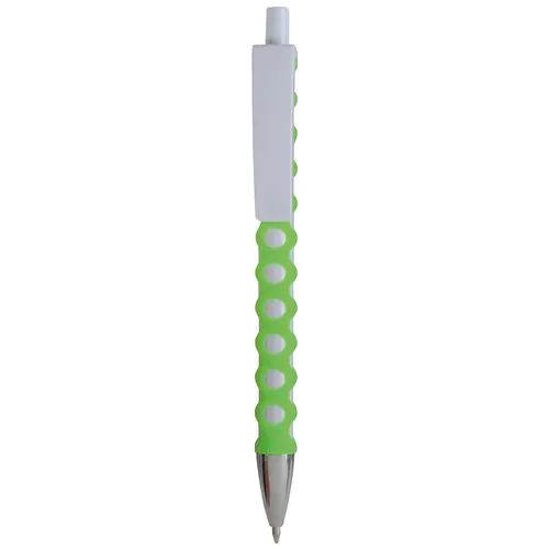 Plastic snap pen with white barrel, clip and button Plastic snap pen with white barrel, clip and button