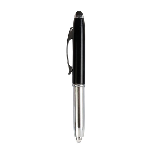 Mini penna in plastica color argento, con cappuccio e clip in metallo, con luce Mini penna in plastica color argento, con cappuccio e clip in metallo, con luce