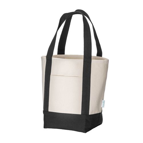 Mini borsa shopper in cotone riciclato da 340 g/m2 con manici e base colorati. GRS