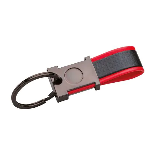 Porte-clés en métal bruni et PU bicolore, avec un espace adapté au logo en résine Porte-clés en métal bruni et PU bicolore, avec un espace adapté au logo en résine
