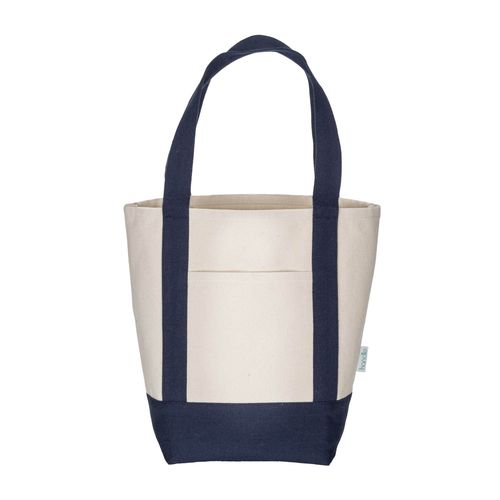 Mini shopper bag made of 340 g/m2 recycled cotton with colorful handles and base. GRS